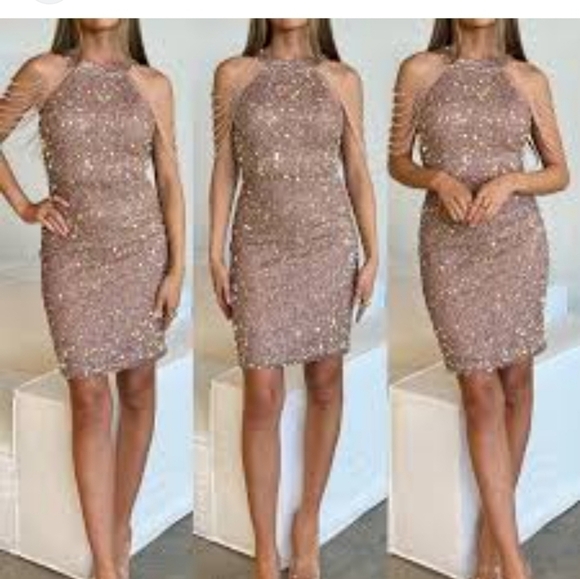 SEQUINED GOLD CHAIN BODYCON MINIDRESS SIZE XXL - Picture 1 of 11